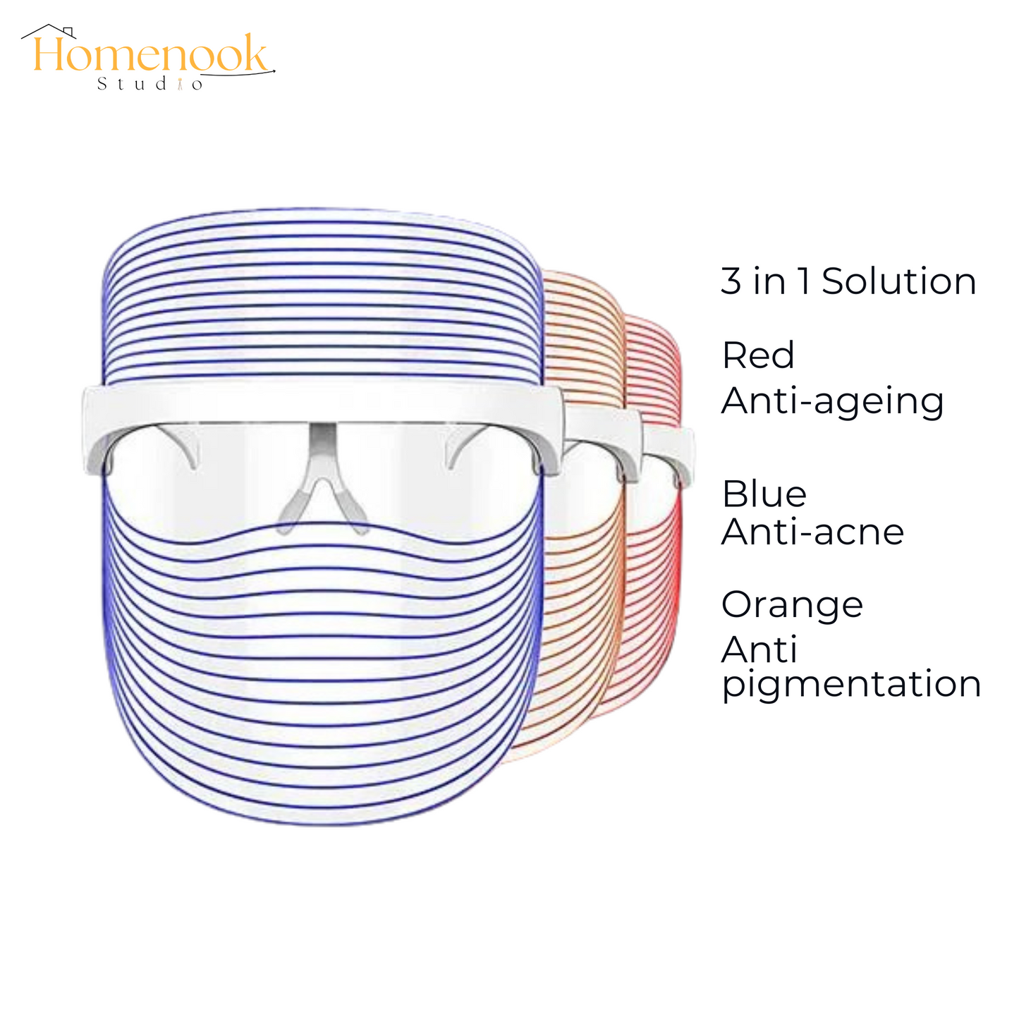 Homenook Led Light Therapy Mask, 3 Color Light Therapy mask